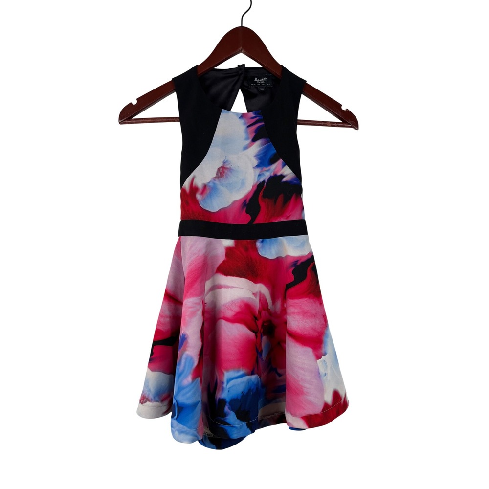 Bardot Junior Floral Skater Dress Girls 5 Pink Blue Black Special Event Formal